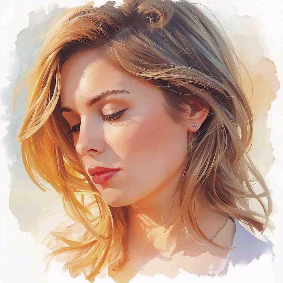 AI portrait created using DALL-E AI generator - watercolor style woman with soft brush strokes